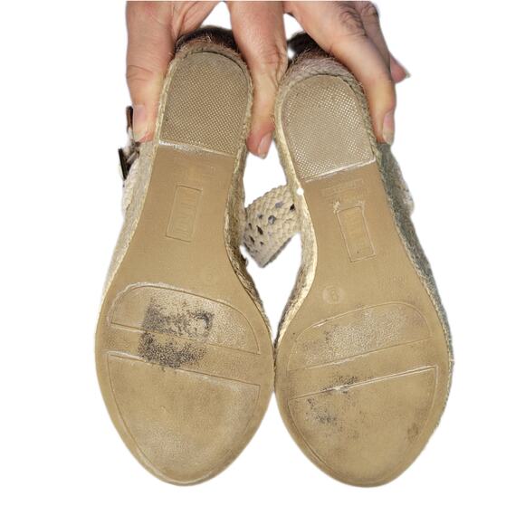 Brash Neutral Beige Ivory Crochet Straps Wedge Espadrille Sandals sz 9 - Picture 5 of 8